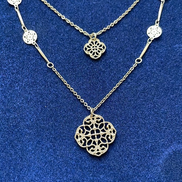 Filigree Laser Cut Out Clover Charms Gold Finish Dainty Triple Layered Necklace - Picture 2 of 2